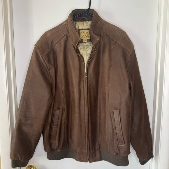 Jos. A. Bank Brown Leather Bomber Jacket